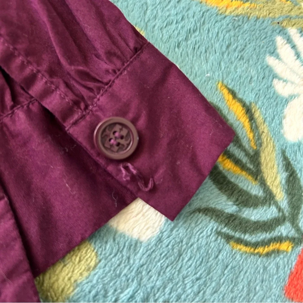 Tory Burch dark purple maroon ruffle front long sleeve button front shirt - Picture 7 of 8